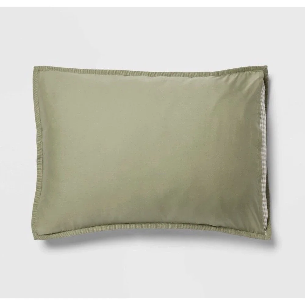 RARE Queen Mini Gingham Comforter and Sham Set Moss Green - Threshold
